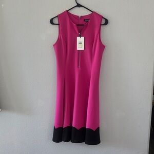 DKNY Fuchsia and Black Midi Dress